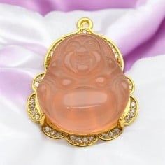 Ciondolo Buddha giada rosa con base oro e strass a scelta 37 x 30mm 1pz Gioie d'Oriente 2