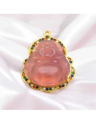 Ciondolo Buddha giada rosa con base oro e Gioie d'Oriente