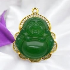 Ciondolo Buddha giada verde con base oro e Gioie d'Oriente 2