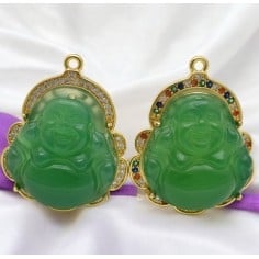 Ciondolo Buddha giada verde con base oro e Gioie d'Oriente