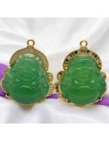 Ciondolo Buddha giada verde con base oro e Gioie d'Oriente
