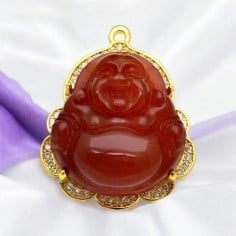 Ciondolo Buddha giada rossa con base oro Gioie d'Oriente 2