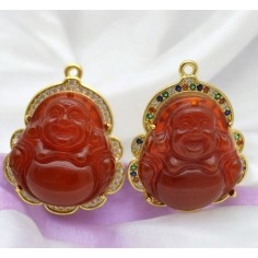 Ciondolo Buddha giada rossa con base oro Gioie d'Oriente