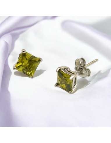 Orecchini a perno con cristallo verde oliva quadrato 6mm argento 925 |GDO