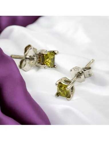 Orecchini perno quadrati cristallo verde oliva 4mm argento 925 | GDO
