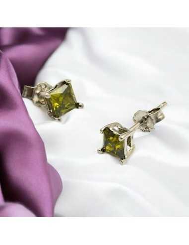 Orecchini a perno, con cristallo quadrato, color verde oliva, 5mm, in argento 925, marchio GDO