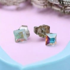 Orecchini perno quadrati con cristallo 4mm argento 925|GDO
