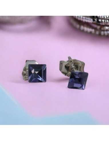 Orecchini perno quadrati con cristallo viola 4mm in argento 925 |GDO