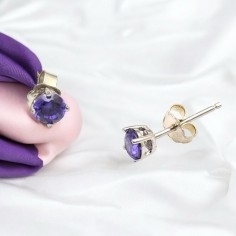 Orecchini a perno, in argento 925, con cristallo viola, 4mm marchio GDO