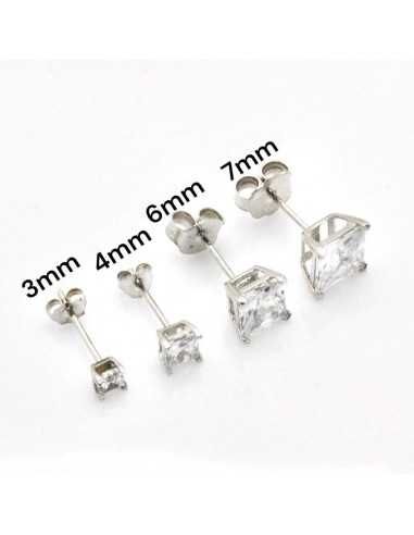 Orecchini punto luce quadrato in argento 925 con zircone trasparente|GDO
