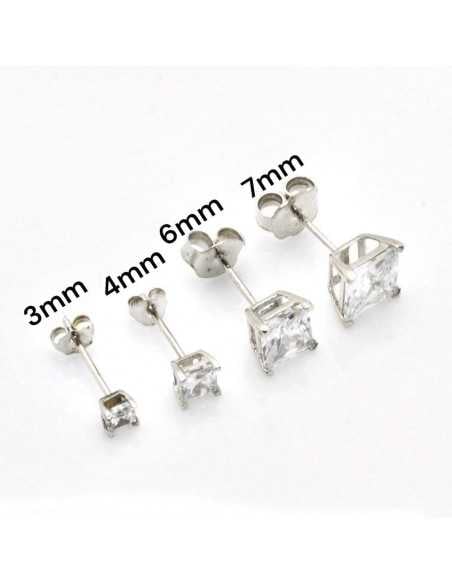 Orecchini punto luce quadrato in argento 925 con zircone trasparente|GDO