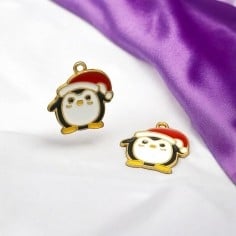 Ciondolo pinguino natalizio in ottone smaltato 21x20mm 1pz Gioie d'Oriente