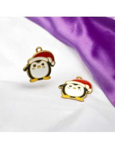 Ciondolo pinguino natalizio in ottone smaltato 21x20mm 1pz Gioie d'Oriente