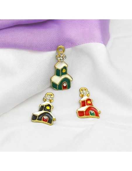 Ciondolo casina innevata in ottone smaltato 11x22mm 1pz colori vari Gioie d'Oriente