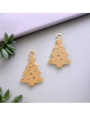 Ciondolo albero di Natale in acciaio inossidabile oro rosa 14x20 mm 1pz Gioie d'Oriente
