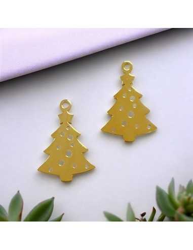 Ciondolo albero di Natale in acciaio inossidabile oro 14x20 mm 1pz Gioie d'Oriente