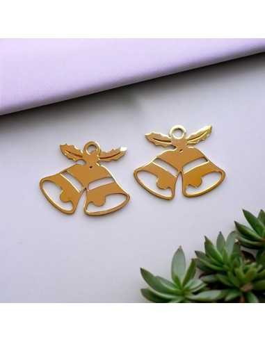 Ciondolo campane di Natale in acciaio inossidabile oro rosa 15x12 mm 1pz Gioie d'Oriente