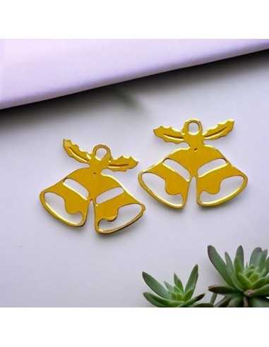 Ciondolo campane di Natale in acciaio inossidabile oro 15x12 mm 1pz Gioie d'Oriente