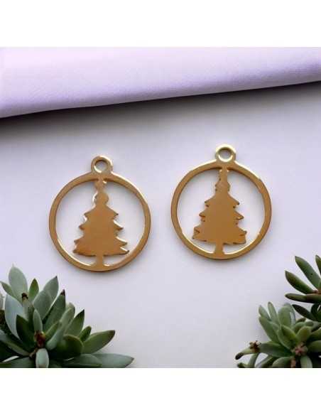 Ciondolo cerchio con albero di Natale in acciaio inossidabile oro rosa 13x15 mm 1pz Gioie d'Oriente