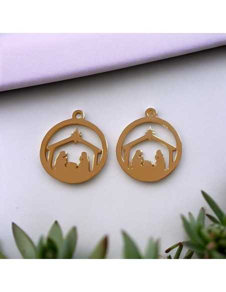 Ciondolo presepe di Natale in acciaio inossidabile oro rosa 15x17 mm 1pz Gioie d'Oriente