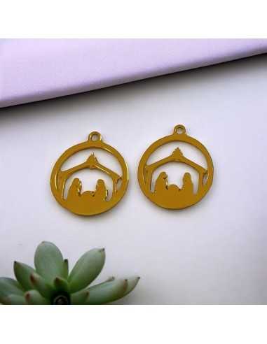 Ciondolo presepe di Natale in acciaio inossidabile oro 15x17 mm 1pz Gioie d'Oriente