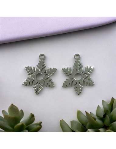 Ciondolo fiocco di neve in acciaio inossidabile rodio 14x19 mm 1pz Gioie d'Oriente