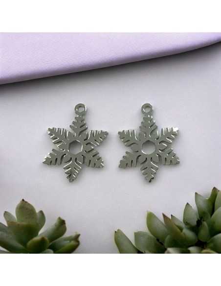 Ciondolo fiocco di neve in acciaio inossidabile rodio 14x19 mm 1pz Gioie d'Oriente
