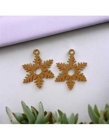 Ciondolo fiocco di neve in acciaio inossidabile oro rosa 14x19 mm 1pz Gioie d'Oriente