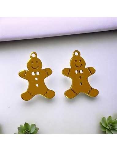 Ciondolo omino pan di zenzero in acciaio inossidabile oro 13x19 mm 1pz Gioie d'Oriente