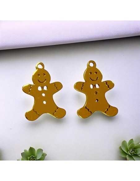 Ciondolo omino pan di zenzero in acciaio inossidabile oro 13x19 mm 1pz Gioie d'Oriente