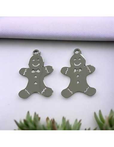 Ciondolo omino pan di zenzero in acciaio inossidabile rodio 13x19 mm 1pz Gioie d'Oriente