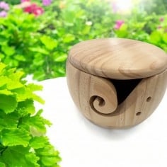 Ciotola Porta Fili Legno Intagliata 17x8cm per Maglia Uncinetto |GDO