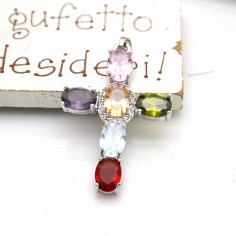 Ciondolo croce in ottone con zirconi ovali 33x21mm 1pz Gioie d'Oriente 2