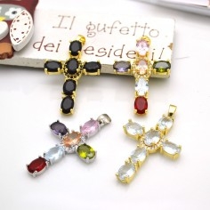 Ciondolo croce in ottone con zirconi ovali 33x21mm 1pz Gioie d'Oriente