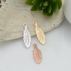 Ciondolo piuma in argento 925 rodiato 12.5 x 3.5 mm 1pz Gioie d'Oriente