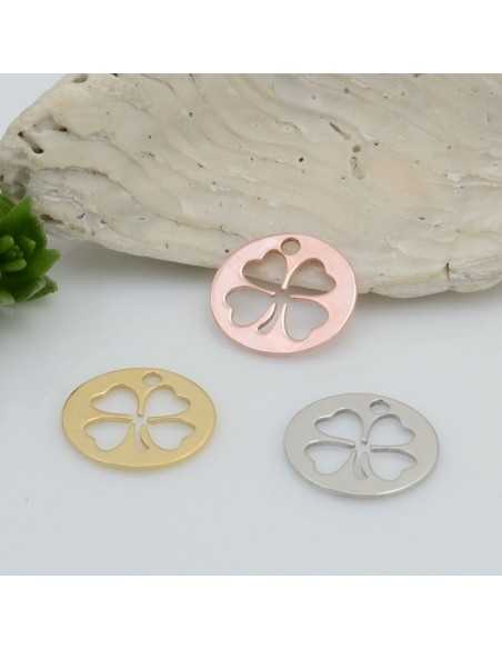 Ciondolo quadrifoglio vuoto in argento 925 rodiato 10 mm 1pz Gioie d'Oriente