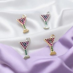 Ciondolo mezzo champagne in rame con zirconi 7,5x13 mm 1pz Gioie d'Oriente