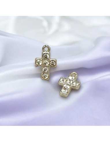Ciondolo croce in acciaio rodio con zirconi 10x6mm 1pz Gioie d'Oriente