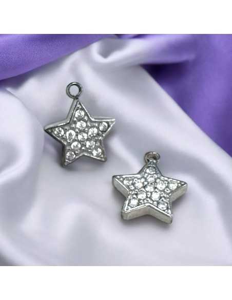 Ciondolo stella in acciaio rodio con zirconi 8x9mm 1pz Gioie d'Oriente