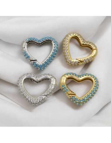Moschettone cuore a molla con zirconi in ottone 22x24mm 1pz |GDO