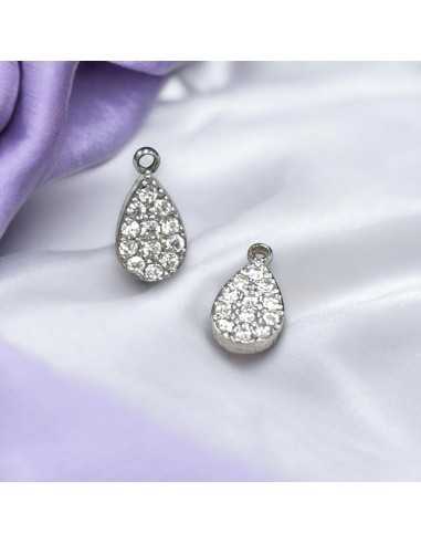 Ciondolo goccia in acciaio rodio con zirconi 5x10mm 1pz Gioie d'Oriente