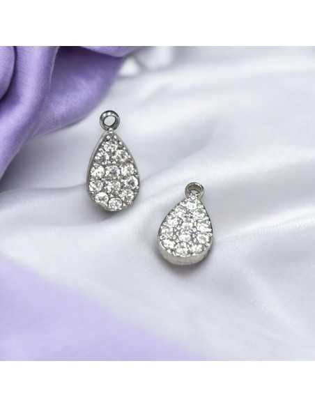 Ciondolo goccia in acciaio rodio con zirconi 5x10mm 1pz Gioie d'Oriente