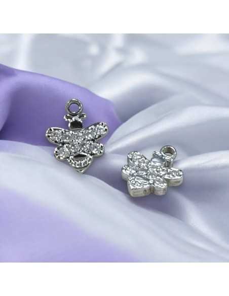Ciondolo ape in acciaio rodio con zirconi 7x8mm 1pz Gioie d'Oriente