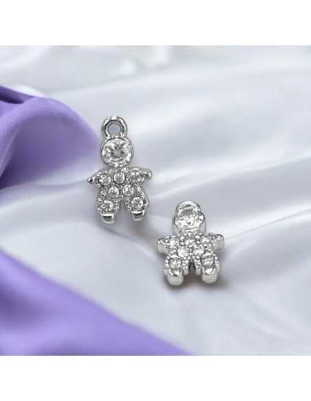 Ciondolo bimbo in acciaio rodio con zirconi 6x9mm 1pz Gioie d'Oriente