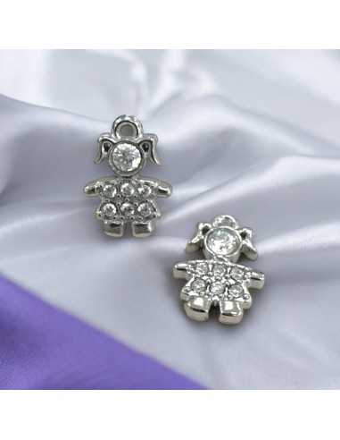 Ciondolo bimba in acciaio rodio con zirconi 7x9mm 1pz Gioie d'Oriente
