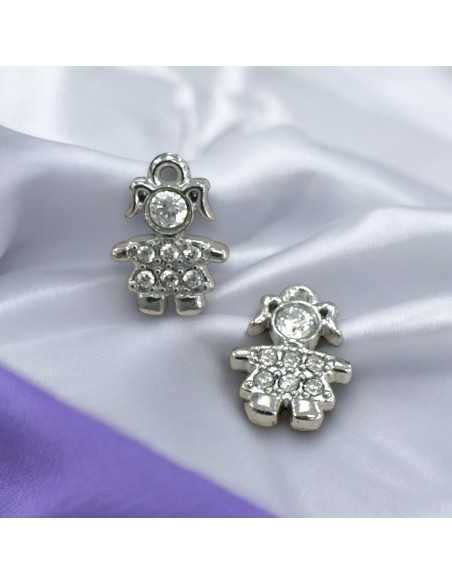 Ciondolo bimba in acciaio rodio con zirconi 7x9mm 1pz Gioie d'Oriente