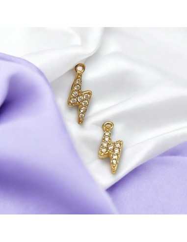 Ciondolo fulmine in acciaio oro con zirconi 12x5mm 1pz Gioie d'Oriente