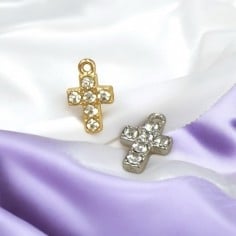 Ciondolo croce in acciaio con zirconi 10x6mm 1pz Gioie d'Oriente