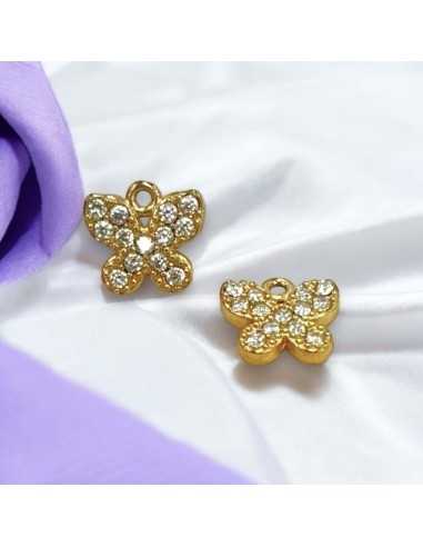 Ciondolo farfalla in acciaio oro con zirconi 7x8mm 1pz Gioie d'Oriente