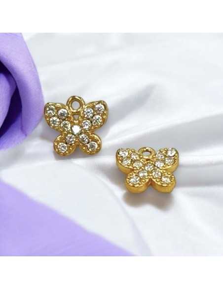 Ciondolo farfalla in acciaio oro con zirconi 7x8mm 1pz Gioie d'Oriente